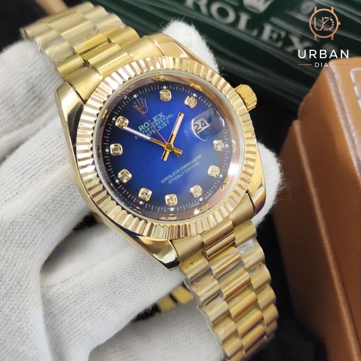 Rolex Oyster Perpetual Datejust with a fluted bezel and jubilee-style bracelet
