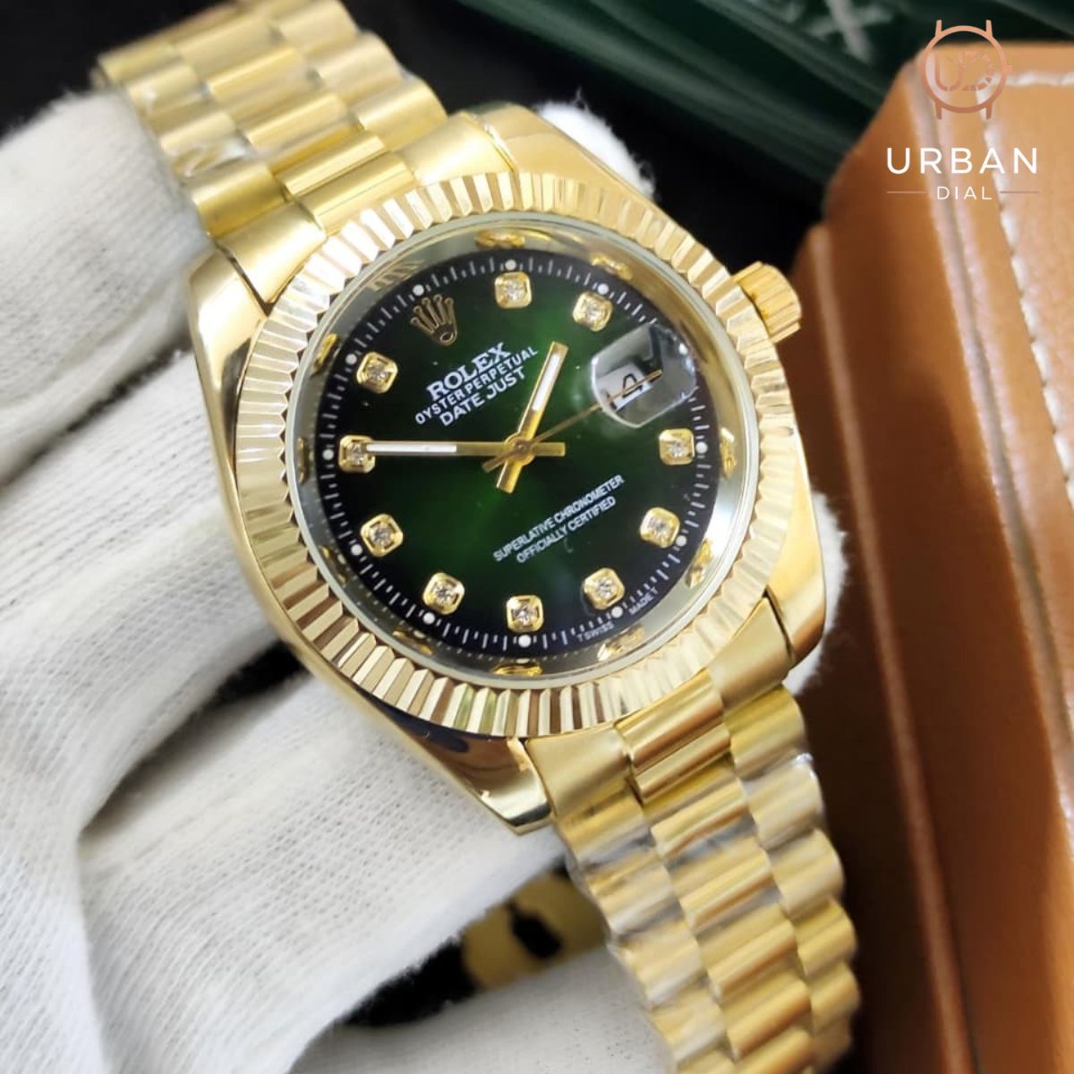 Rolex Oyster Perpetual Datejust with a fluted bezel and jubilee-style bracelet